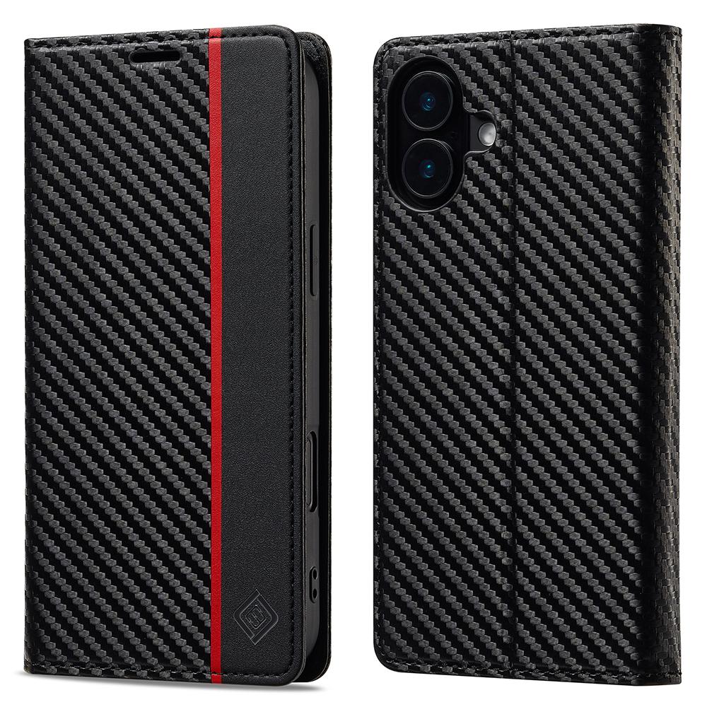 LC.IMEEKE For iPhone 17 Wallet Case Carbon Fiber Texture Leather Phone Cover