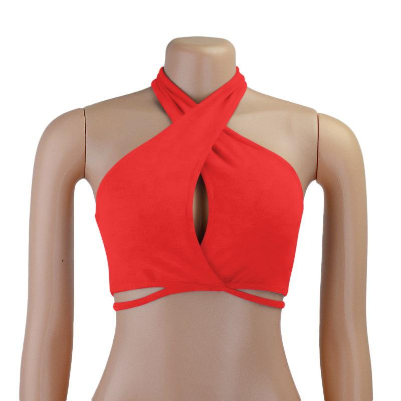 Женская сексуальная майка без плеч с перекрестной обмоткой халтер, укороченный топ, женская бандажная майка без спины, женский укороченный жилет без рукавов