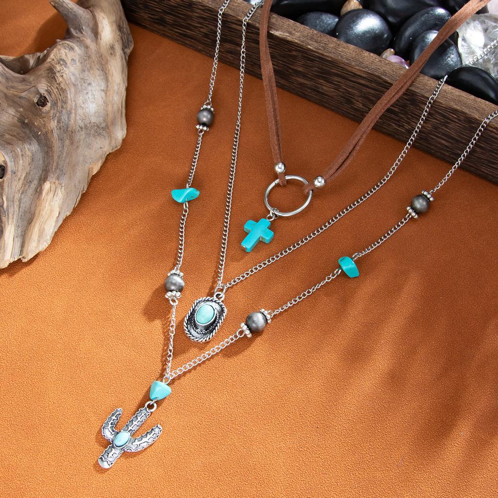 Ethnic Style Women Leaf Choker Woven Rope Leather Tassel Turquoise Stone Pendant Necklace Feather Retro Bohemian Necklaces