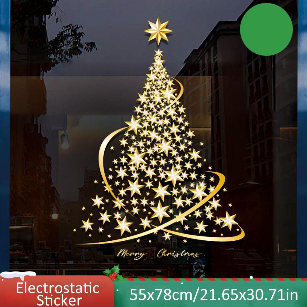 Рождественская елка Рождественская наклейка Самоклеящаяся наклейка на окно Мультяшная рождественская гирлянда Наклейка Дом