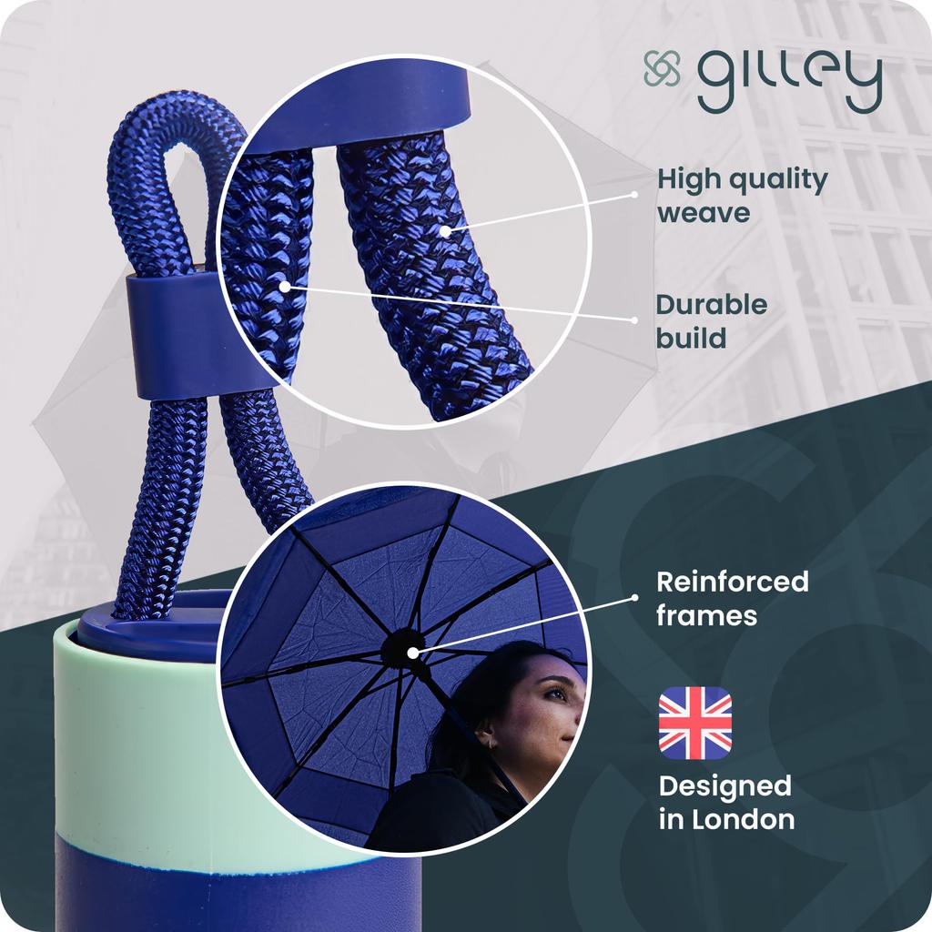 Gilley Folding Waterproof and Stays Dry Umbrella, UK, Case, Windproof, (Blue/Cyan)