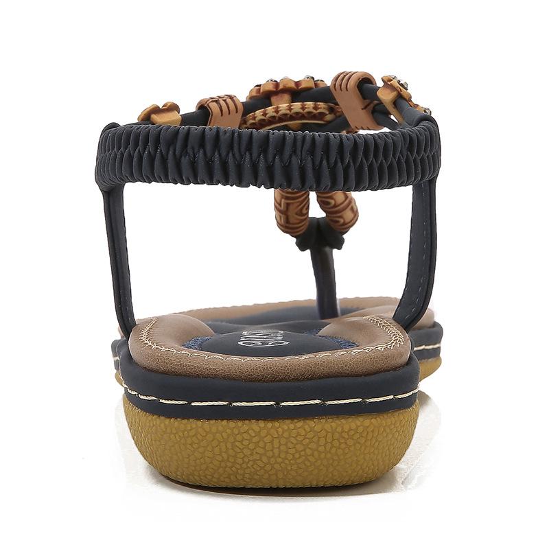 Sandals Women Bohemian Wood Beads Woven Large Size Flat Casual Shoes
