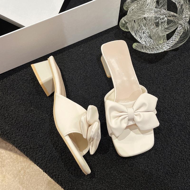 Модные босоножки 2024 года, новые летние тапочки большого размера с квадратным носком и толстым каблуком, элегантные туфли с большим галстуком-бабочкой, платье для улицы, zapatos