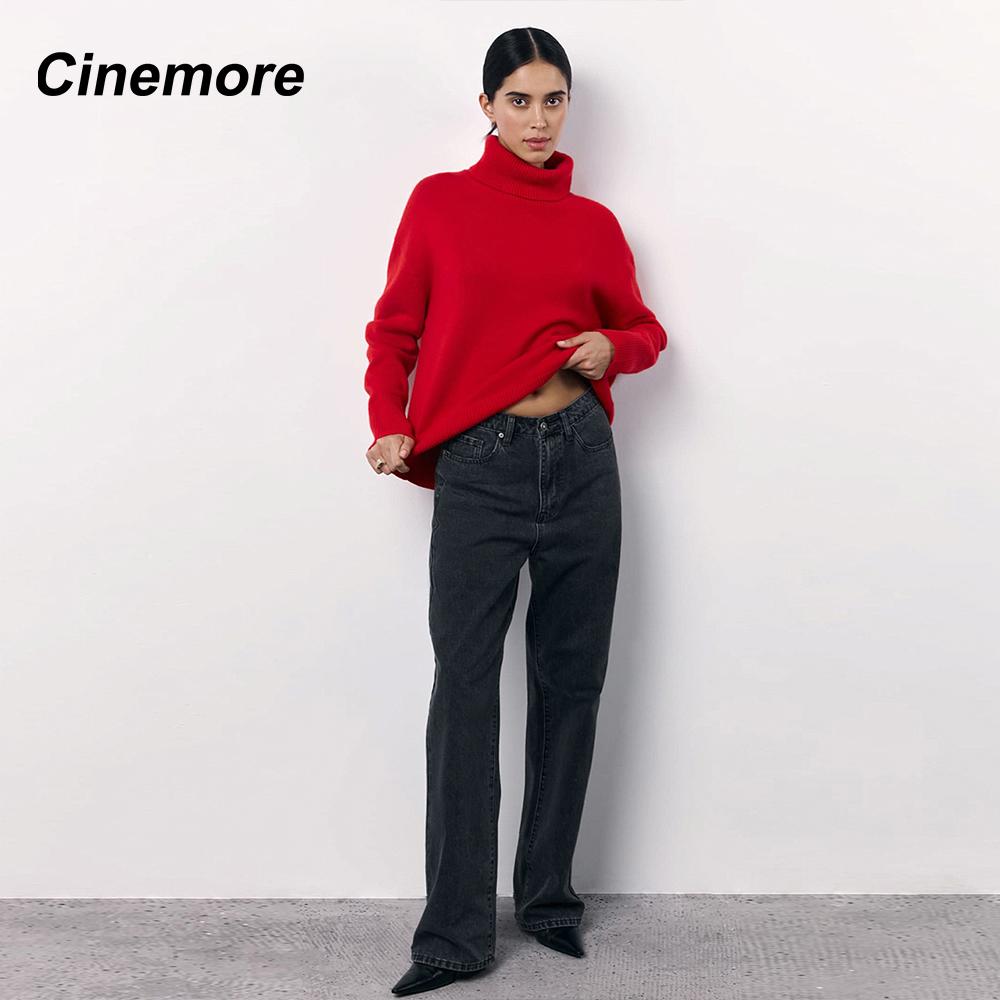 Cinemore Spring Autumn Women's Sweater Solid Oversize Casual Pullovers Warm Basic Long Sleeve Top O Neck Knitted Jumper Sweater