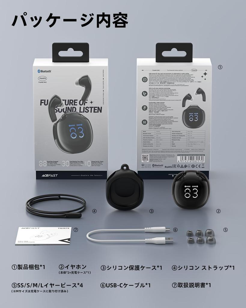 Новые беспроводные наушники ACEFAST SVE с функцией шумоподавления AI Call, динамический драйвер 9 мм, до 30 часов непрерывного воспроизведения, светодиодный дисплей, индикатор оставшегося заряда