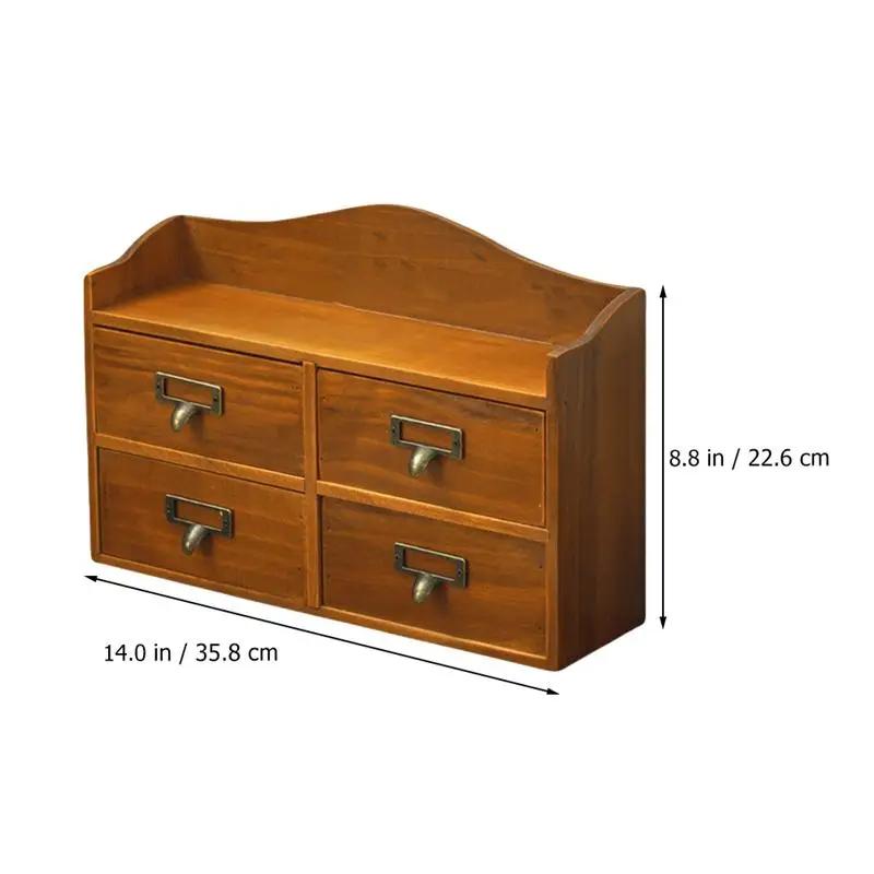 Vintage Wooden Storage Box Drawer Type Jewelry   Desktop 4 Lattice Display Casket Skin Care Product Sorting Case Zakka