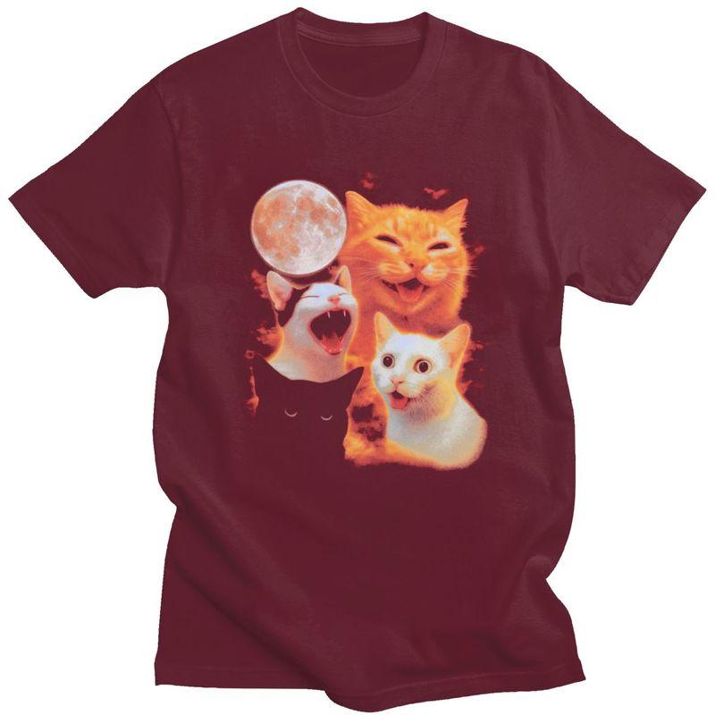 Mens Funny Cat Moon Meme T Shirts Round Neck Short Sleeve 100 Cotton TShirt Novelty Loose Fit Summer Tyle Clothing
