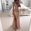 Women's Sequin Prom Dress with Slit Sparkly Off Shoulder Gown Formal Mermaid Evening Party Maxi Dress