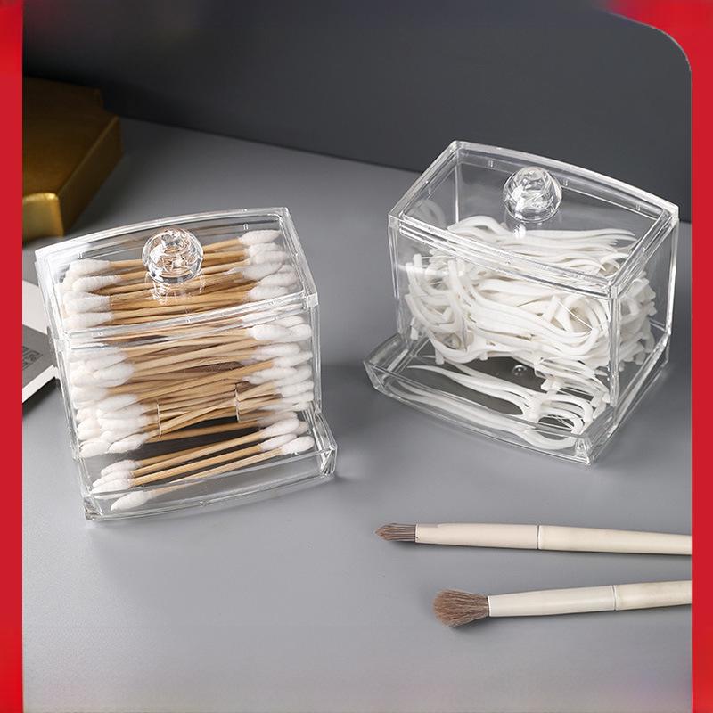 Desktop Transparent Plastic Storage Box for Toothpicks and Cotton Swabs, with Cover - Multi-functional Makeup Remover and Cosmetic Cotton Organizer.