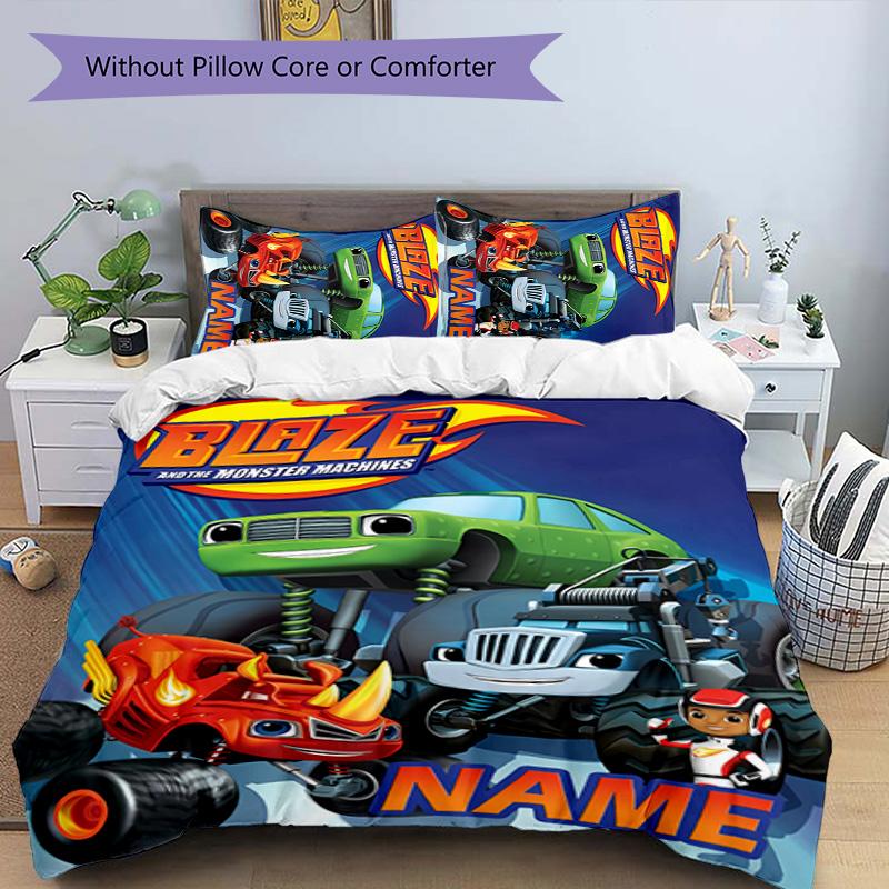 3pcs Blaze and the Monster Machines1 Cover Set - Personalized Name, HD Printed Bedding with 1 Cover and 2 Pillowcases - Perfect for Home Decor,