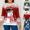 Women's Blouse Round Neck Christmas Print Loose Long Sleeve Top