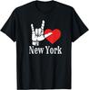 I Love New York ASL Sign Heart Rock Hand Gesture Graphic Tee Short Sleeve Casual T-Shirt