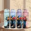 1PC Cowboy Boot Wildflower Bouquet 750ml Color Plastic Sports Water Bottle Leakproof Flip Straw Lid Suitable for Sports Office Home Use