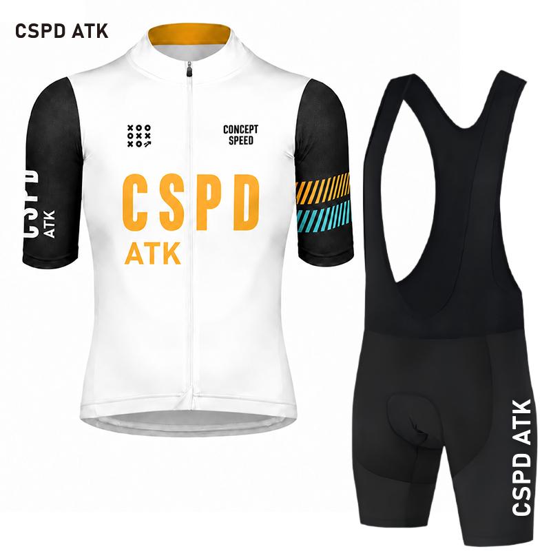 CSPD ATK Men's Cycling Jersey Set Summer Road Cycling Sweatshirt Moisture wicking Cycling Paddle Sponge Cushion Cycling Shorts