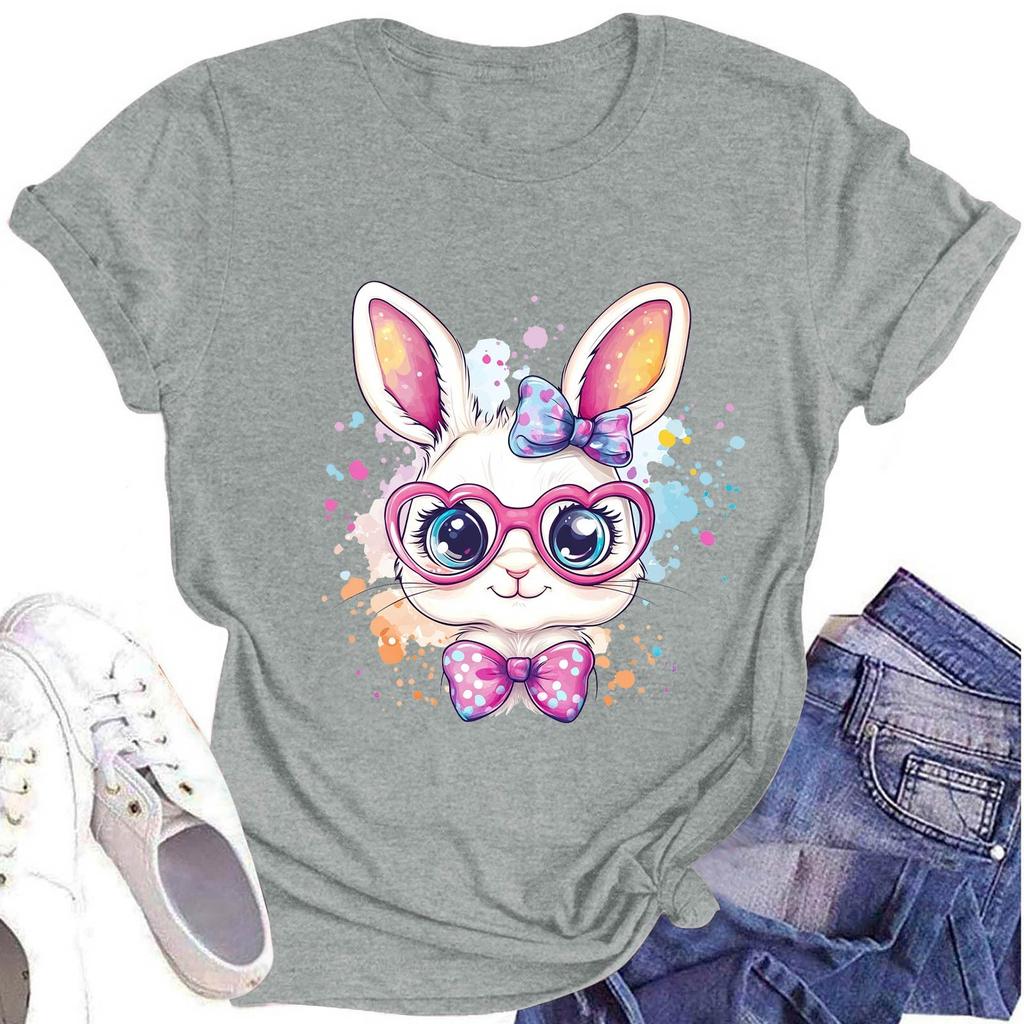 Женская модная футболка с круглым вырезом и коротким рукавом, повседневный топ с пасхальным принтом