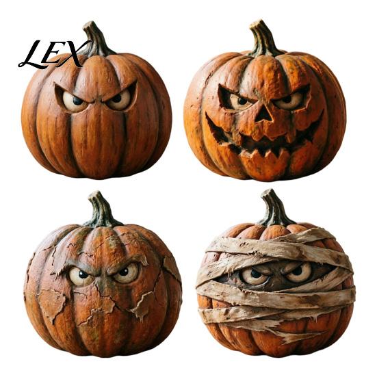 Rustic Wooden Pumpkin Decor Halloween Figurine, Spooky Ornament, Fall Thanksgiving Home Tabletop Accents Table Centerpiece for Party Tiered