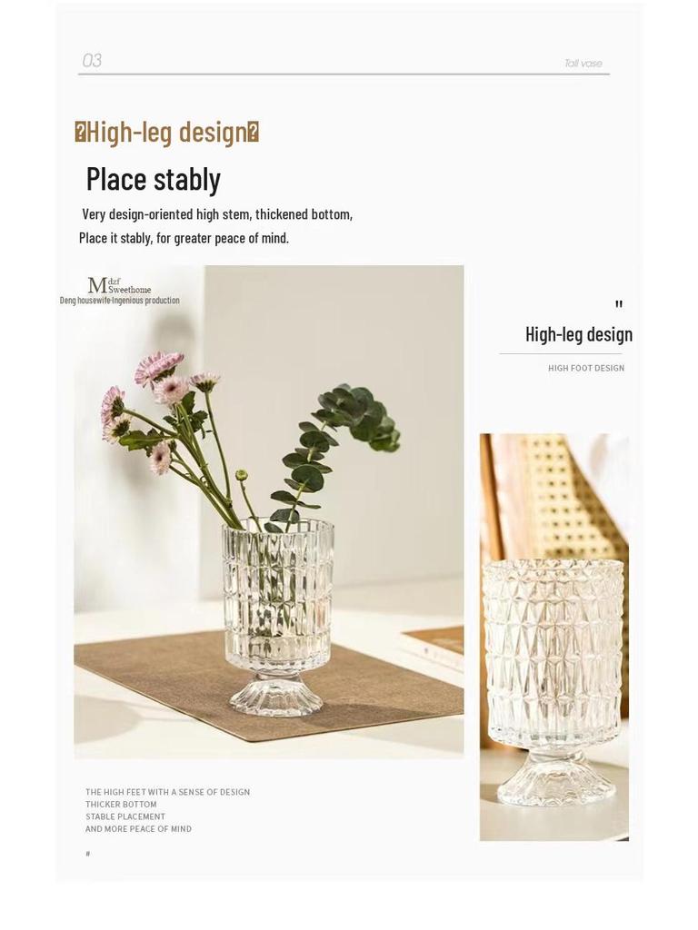 Европейская стеклянная ваза на высокой ножке: Креативный гидропонный прозрачный дизайн для элегантного домашнего декора