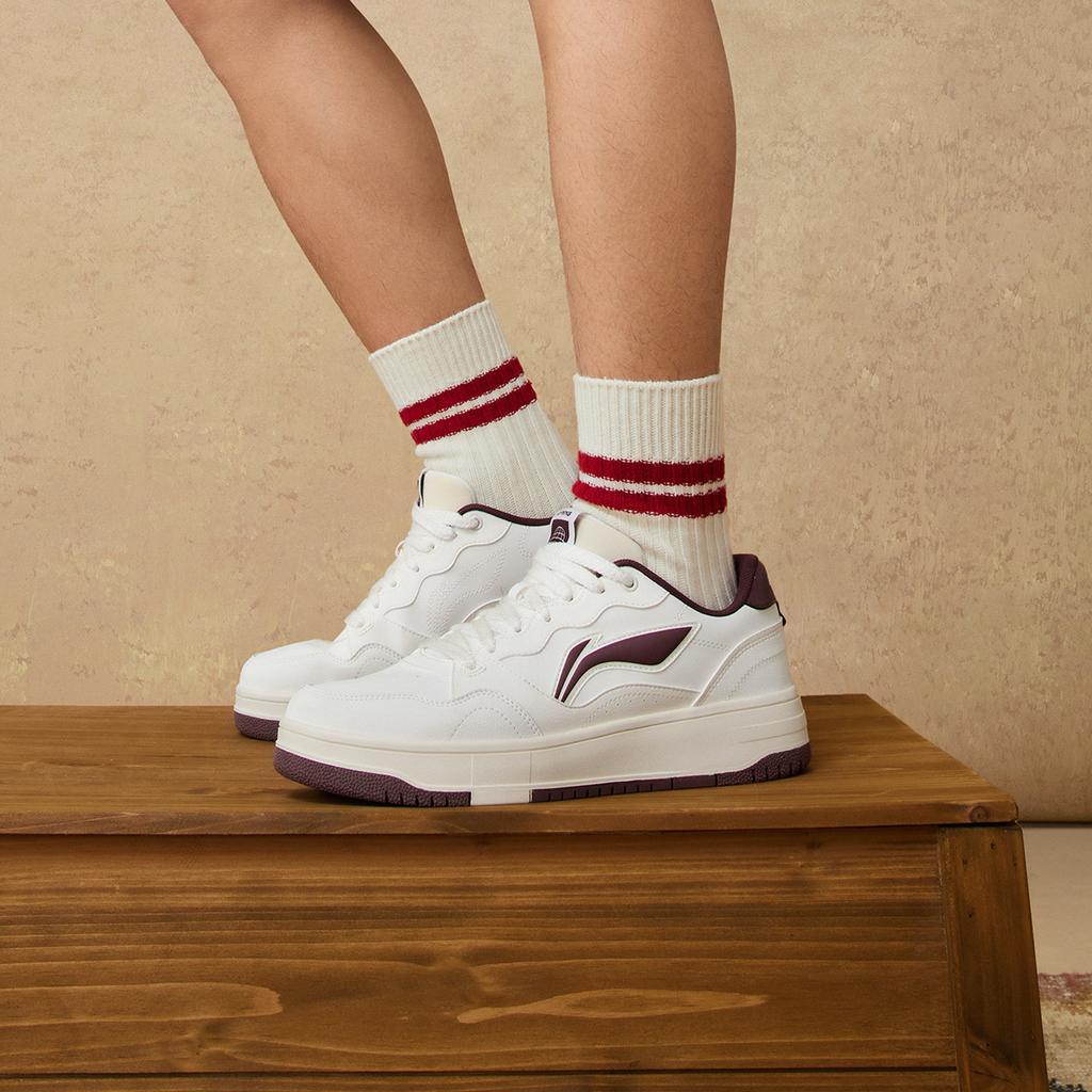 New LiNing Tianji Soft Slip Resistant Cushioning Abrasion Resistant Lightweight Low Top Skateboard Shoes Men's White Purple AGCU317-4