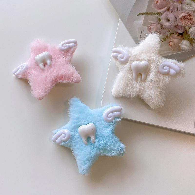 Новые маленькие зубы, крылья ангела, звезда, открытка для волос, субкультурный стиль Гендзюку, плюшевый головной убор с пятиконечной звездой, милая заколка для волос