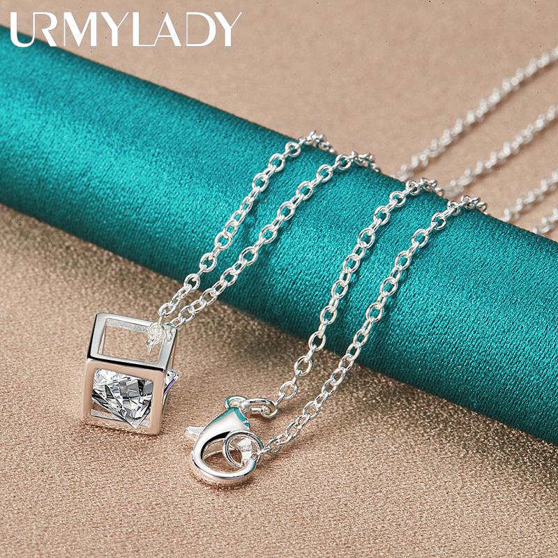URMYLADY из стерлингового серебра 925 пробы с квадратным цирконом, ожерелье для женщин, свадебная вечеринка, модные украшения