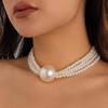 Exaggerated Round Bead Pendant Clavicle Necklace - Multi-Layer Pearl Design for Women's Hip-Hop Jewelry Trends