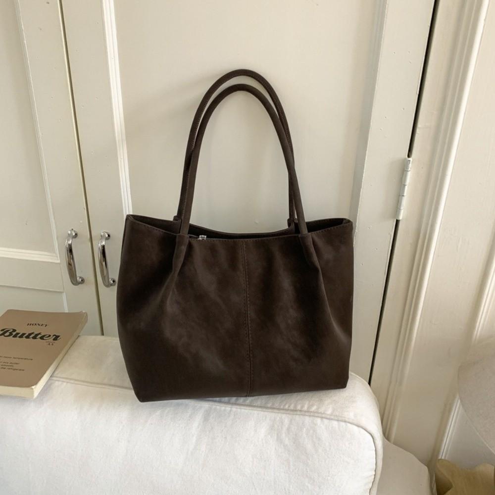 Soft Large Capacity Handbag Leather Shopper Underarm Bag Versatile Suede Shoulder Bag Casual Use