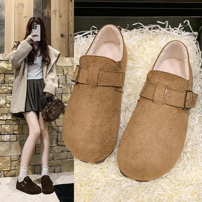 Ретро круглый носок бархатные женские зимние новые туфли-лодочки на плоской подошве хлопковые женские