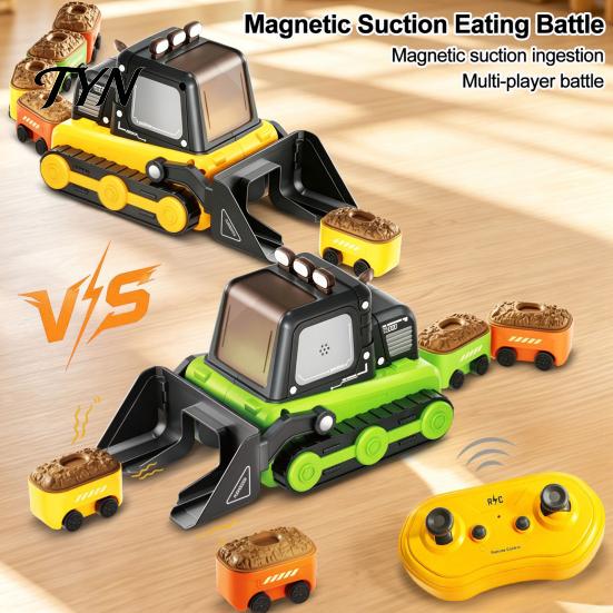 Rechargeable Construction Vehicle Toy Magnetic Remote Control Bulldozer Toy, Electric Snake Game Truck Splicing 2 Players Interactive