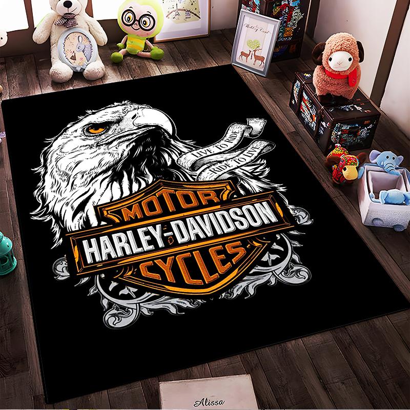 Harley-Davidson Eagle Logo Design Rug, Non-slip rug suitable for living room and bedroom sofas.