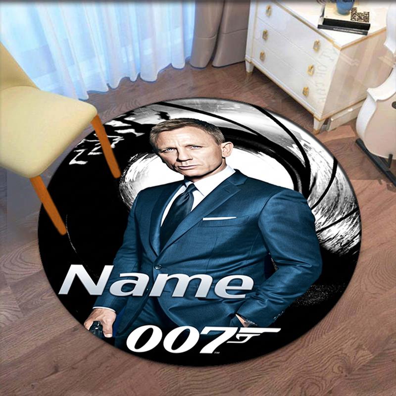 Custom Name 007 James Bond Printed Round Rug Carpet Chair Rug Area Rug Entryway Doormats,for Office Chair Living Room Bedroom Kitchen Room.