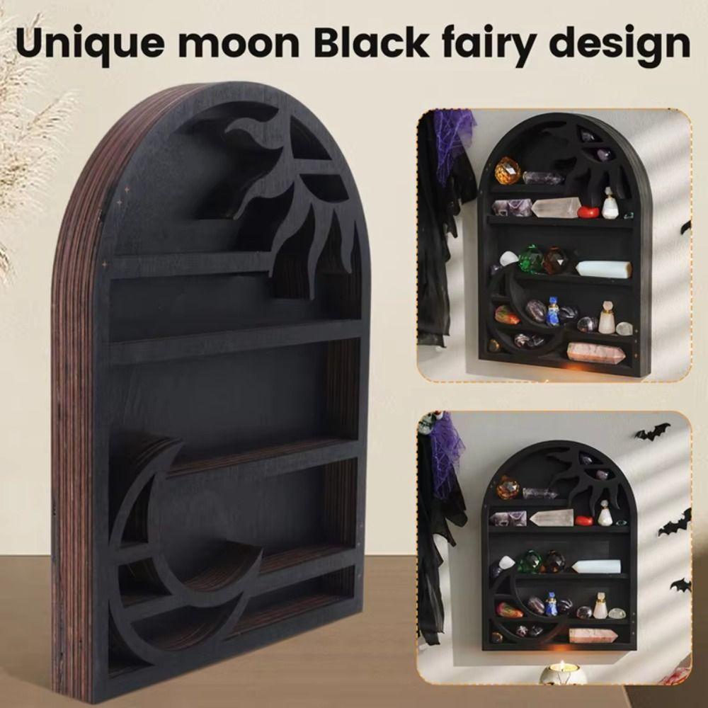 Wooden Material Wood Storage Shelf Moon Design Crystal Shelf Display Rack Crystal Display