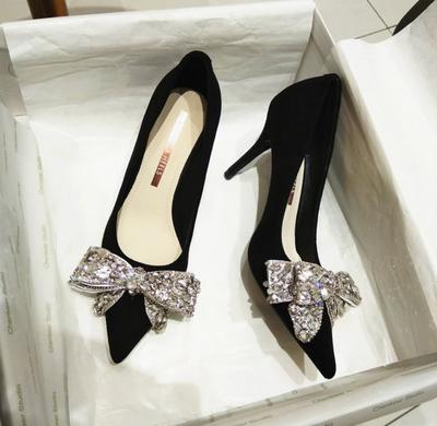 Мода Новая Мода Бант Острый Носок Туфли-Лодочки на Высоком Каблуке Женские Шпильки Белый Жемчуг Свадебные Свадебные Туфли Банкет Вечеринка Туфли для Платья