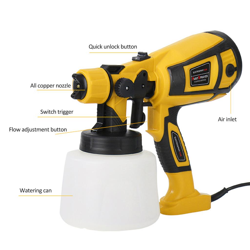 Распылитель краски, электрический краскораспылитель HVLP, 650 Вт, контейнер 1400 мл с 6 медными насадками, 3 распыления