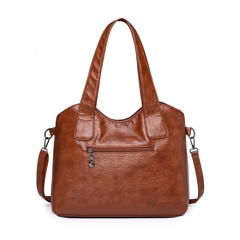 Women'S Elegant Solid Color PU Leather Shoulder Bag With Zipper Closure Polyester Lined Tote Versatile Handbag For Work
