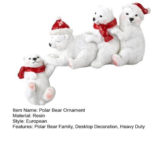Рождественская фигурка семьи белых медведей в шапке Санты и красном шарфе, статуэтка четырех белых медведей, смола, скульптура животного, украшение для дома, офиса, настольное украшение