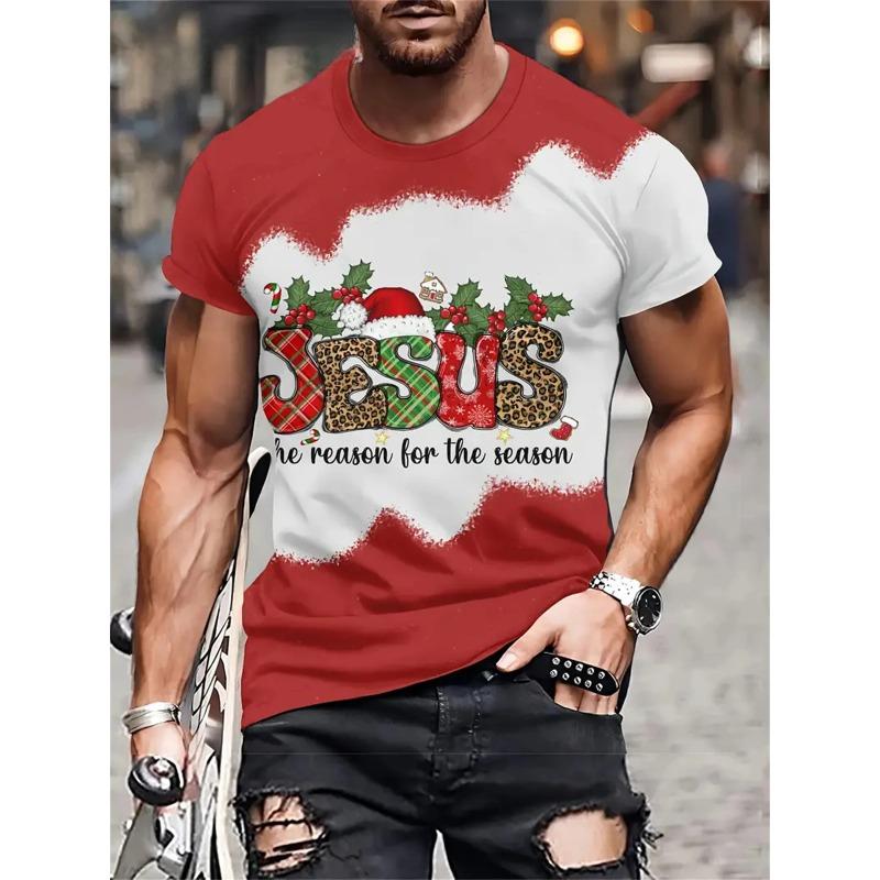 Рождественская мужская футболка с 3D-принтом, повседневные футболки с коротким рукавом, уличная мода, свитер с круглым вырезом, мужская свободная футболка