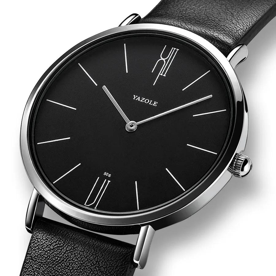 YAZOLE Quartz Watches For Men Casual Minimalist Ultra-thin Mens Watch 30M Waterproof Simple Leather Belt Male Clock Montre Homme