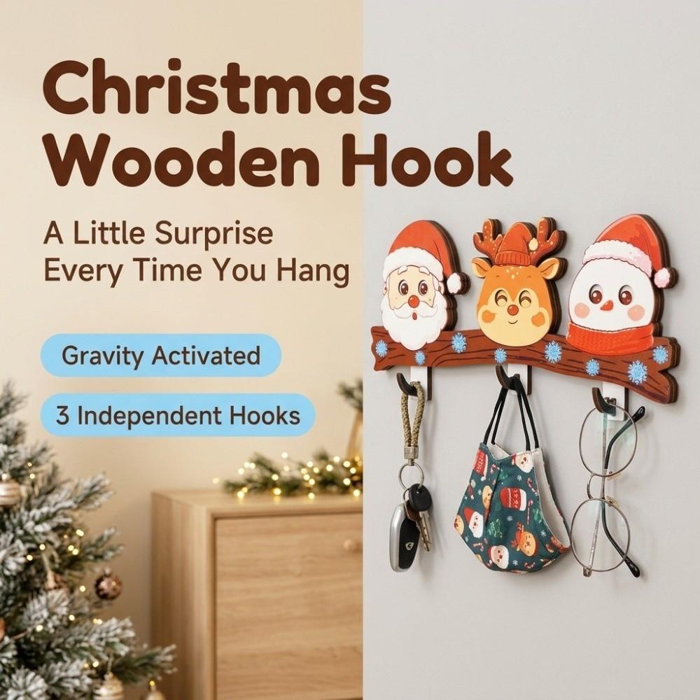 No Drill Christmas Wall Hook Wooden Key Holder Gifts Decorative Hook Key Storage