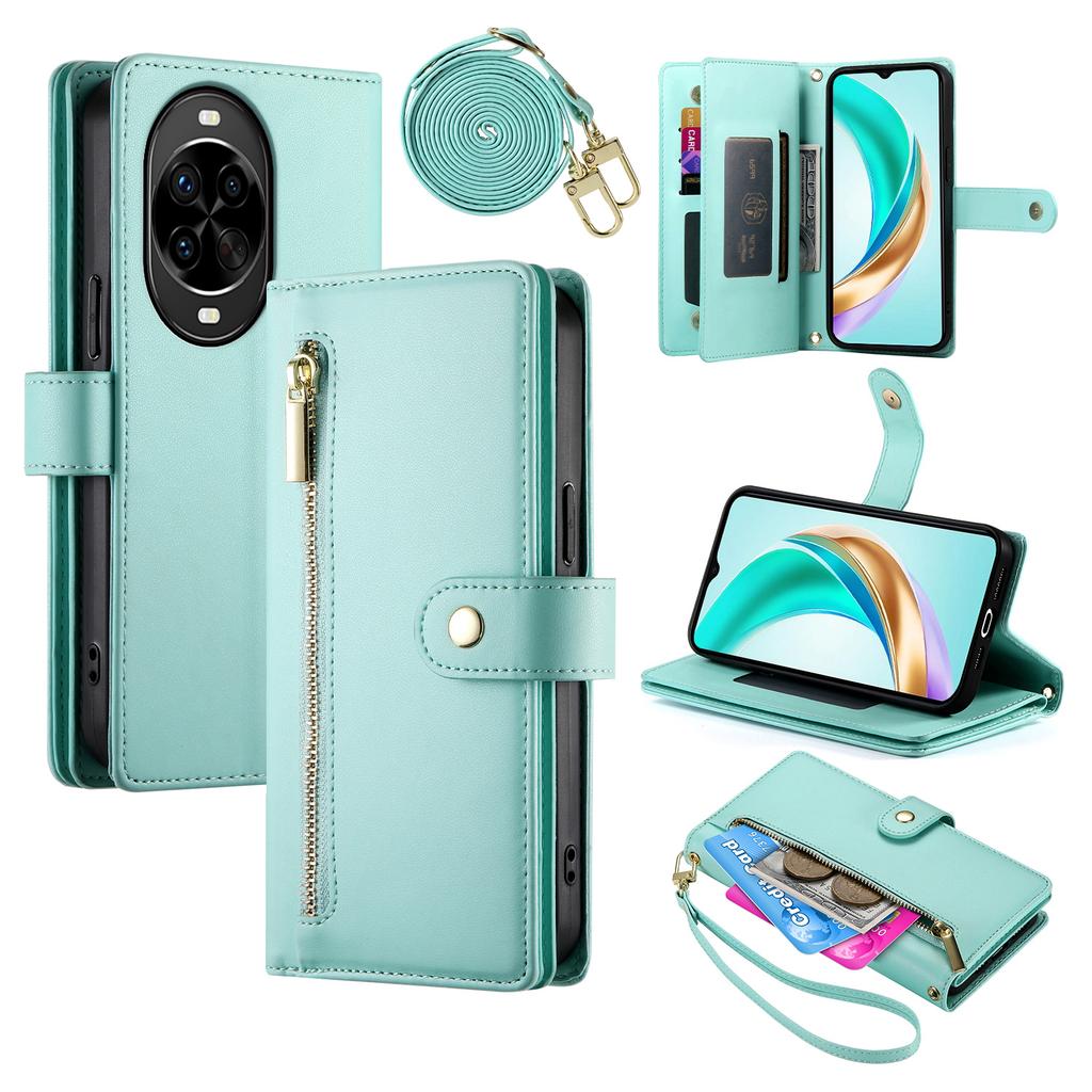 Чехол для Huawei nova 14 Pro 5G Кожаный чехол-кошелек с карманом на молнии и ремешками