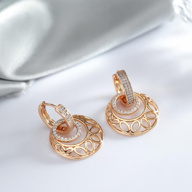 Роскошные висячие серьги из розового золота для женщин, необычные металлические серьги-скульптуры в виде цветка с натуральным цирконом, свадебные, изящные, на каждый день