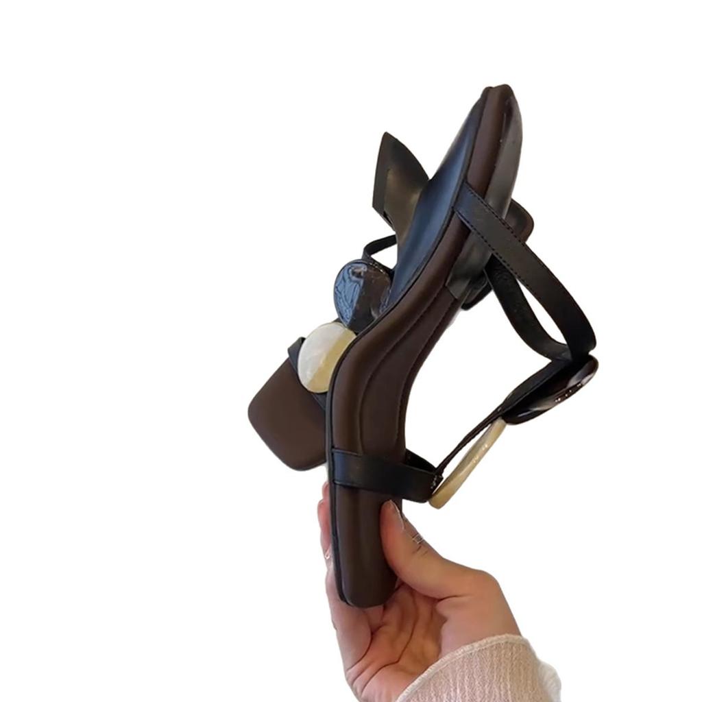 Sheepskin version~ niche French temperament special-shaped wedge heel one-word slippers women's head temperament with skirt beach sandals