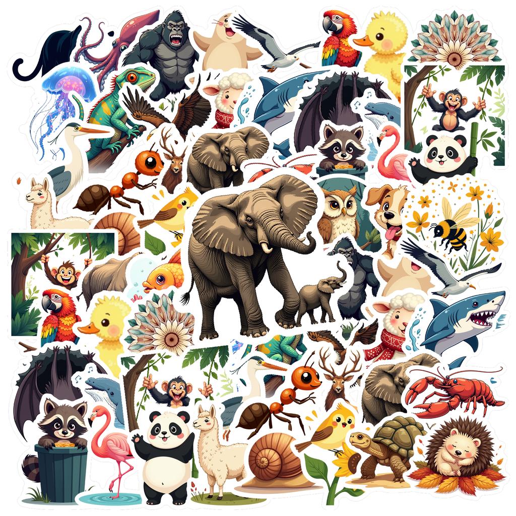 35-70pcs Animal World Stickers From Sea To Land Adorable Stickers Diy Travel Luggage Fridge Laptop Graffiti Sticker