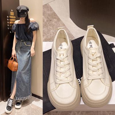 Мода Спортивная Женская Обувь На Шнуровке Холст Kawaii Кроссовки Высокие на Платформе Спортивные Женские Туфли Милые Белые Летние 2024 39 Дешевые Легкие