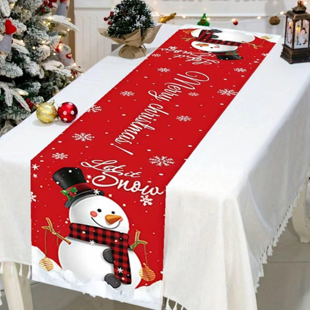 Snowman Christmas Table Runner Elk Merry Christmas Decorations New Christmas Tablecloth  Home Decor