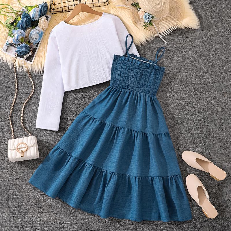 Сладкое летнее платье-майка для девочек с курткой с длинным рукавом, Осень 2025