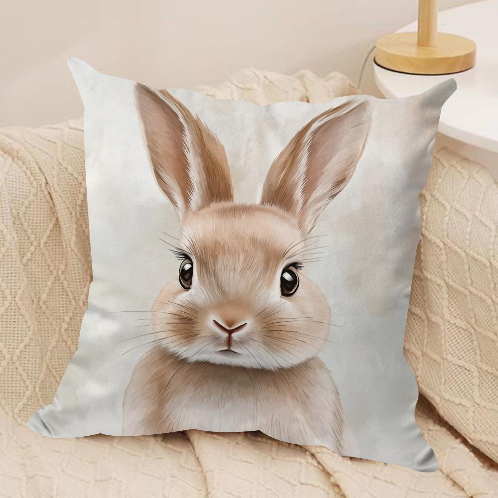 Cute Retro Bunny Cushion Cover Soft Plush Fabric DoubleSided Printed Cushion Covers for All Seasons Modern HomeDecor Gift