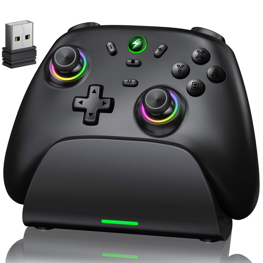 Switch Controller with Macro Program Rapid Fire Wireless Pro Gyro 4 Vibration and Back Compatible with Switch Switch and iOS Editing, 3-Step Function,