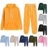 2 Pcs/Set Women Hoodie Pants Suit Solid Color Plush Long Sleeves Thick Top Elastic Waist Ankle-banded Trousers Sport Fitness