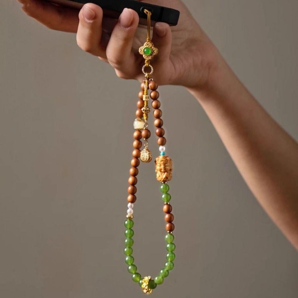 Chinese Style Mobile Phone Chain Vintage Antique Green Wrist Rope Pendant  Girls