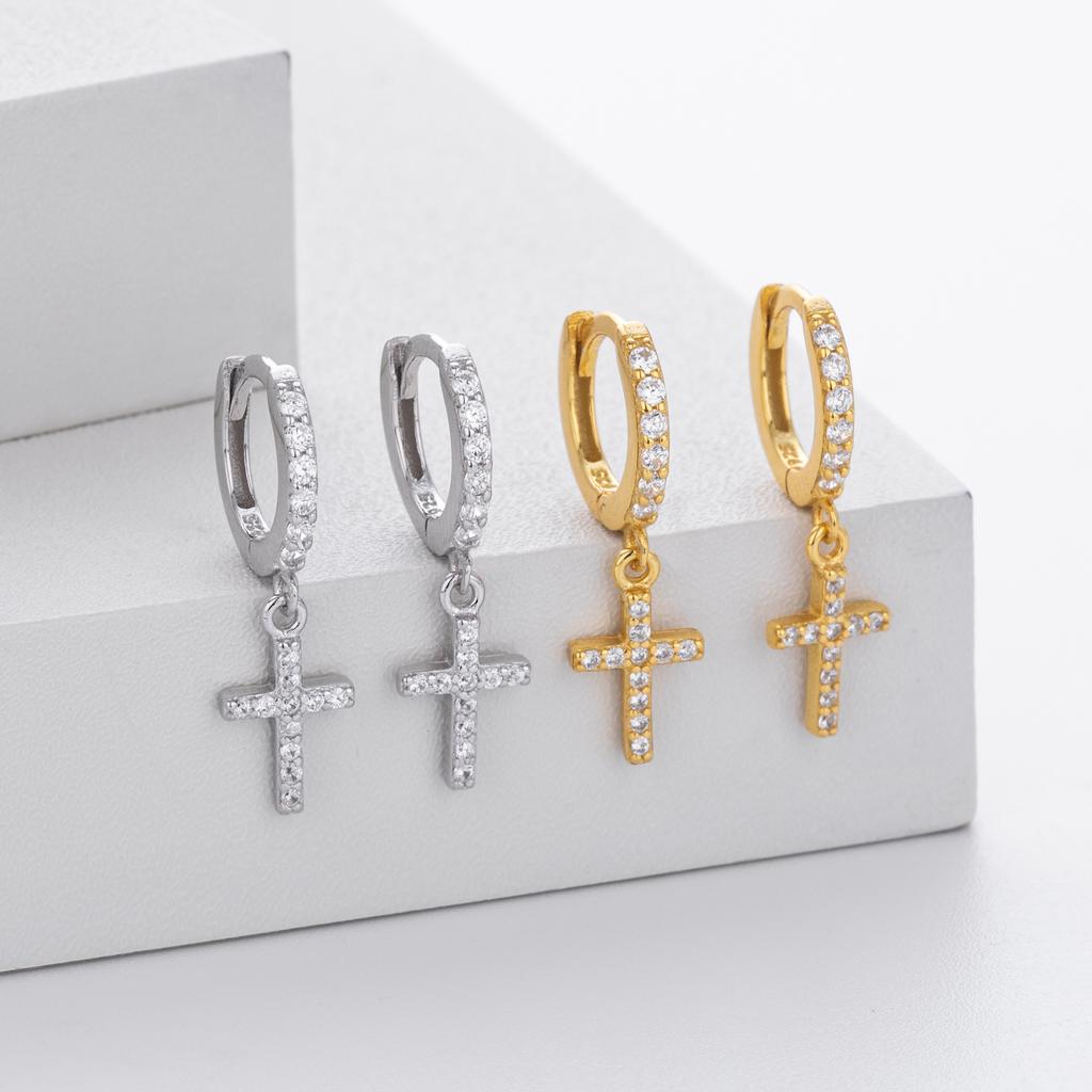 New 925 Sterling Silver Earrings Cross 5A Zircon Classic for Women Luxury Wedding Engagement Jewelry Earrings Party Gifts
